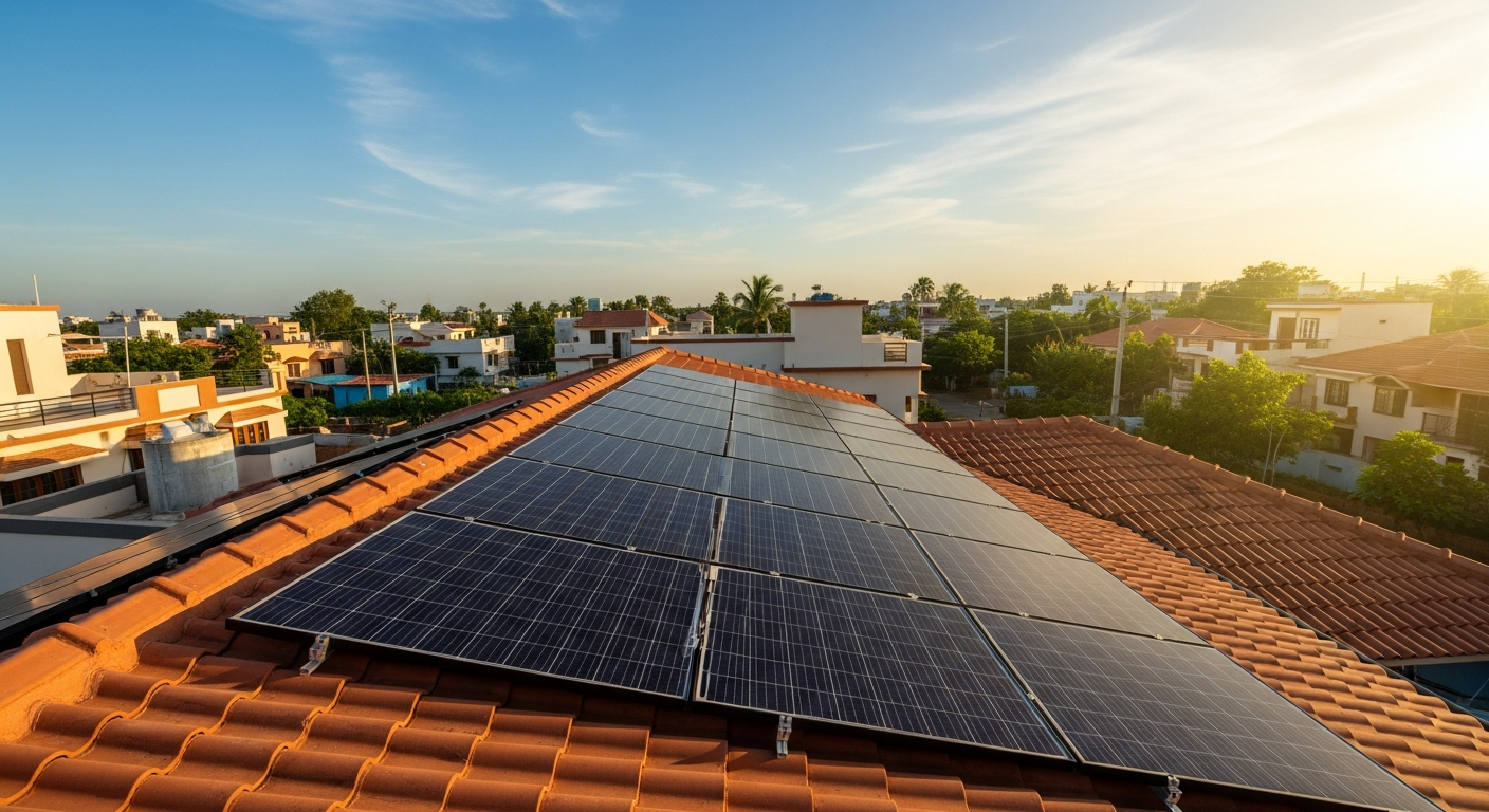 Solar panels on a rooftop in Andhra Pradesh